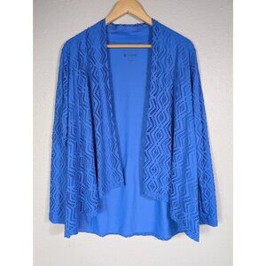 Women's  Size L Blue Cardigan Top Sun Protection UPF 50+ Crochet 104